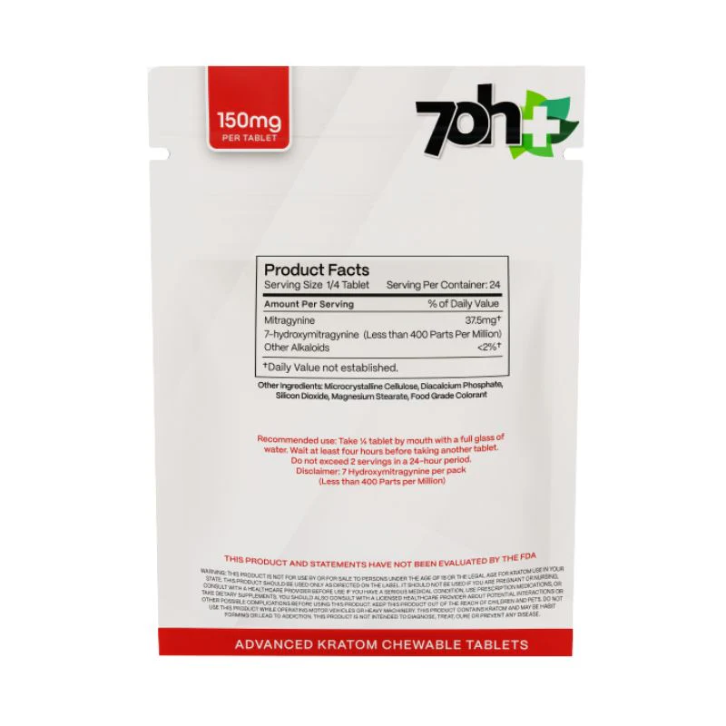 7OH Plus Advance Kratom 80% Mitragynine Extract Chewable Tablets 150mg per Tablet - Image 6